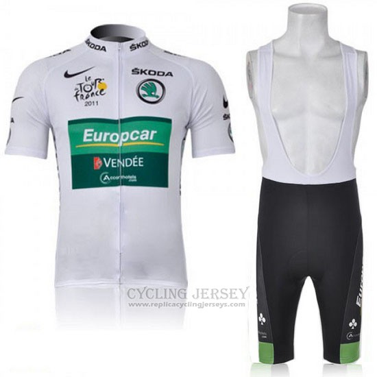 2011 Cycling Jersey Europcar Lider Green and White Short Sleeve and Bib Short